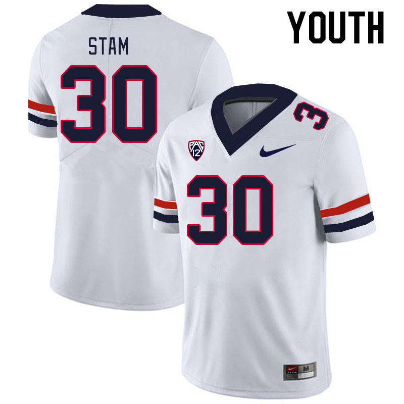 Youth #30 Jax Stam Arizona Wildcats College Football Jerseys Stitched-White - Click Image to Close